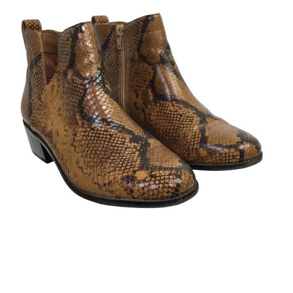 Vionic Womens Clara Boots Snake Embossed Leather Bootie Casual Brown Size 8 - Picture 1 of 13